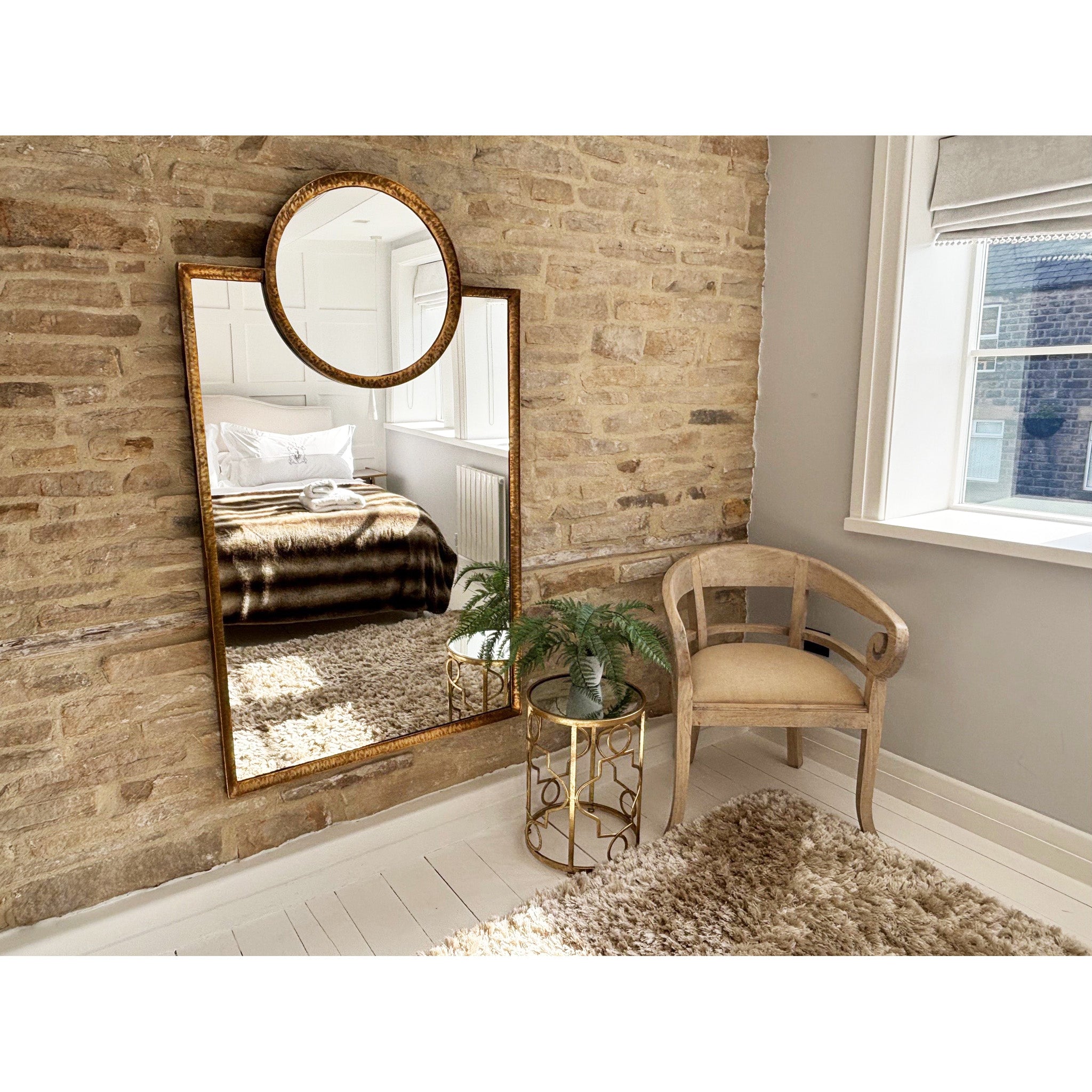 Rectangle and Circle Gold Frame Mirror
